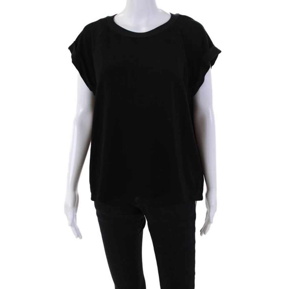 Red Haute Womens Short Sleeves Pullover Crew Neck Sweatshirt Black Size Large